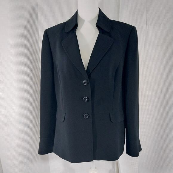 TAHARI! IMPECCABLY TAILORED BLACK 3 BUTTON FRONT JACKET, BLAZER! SZ 16 - Picture 2 of 7